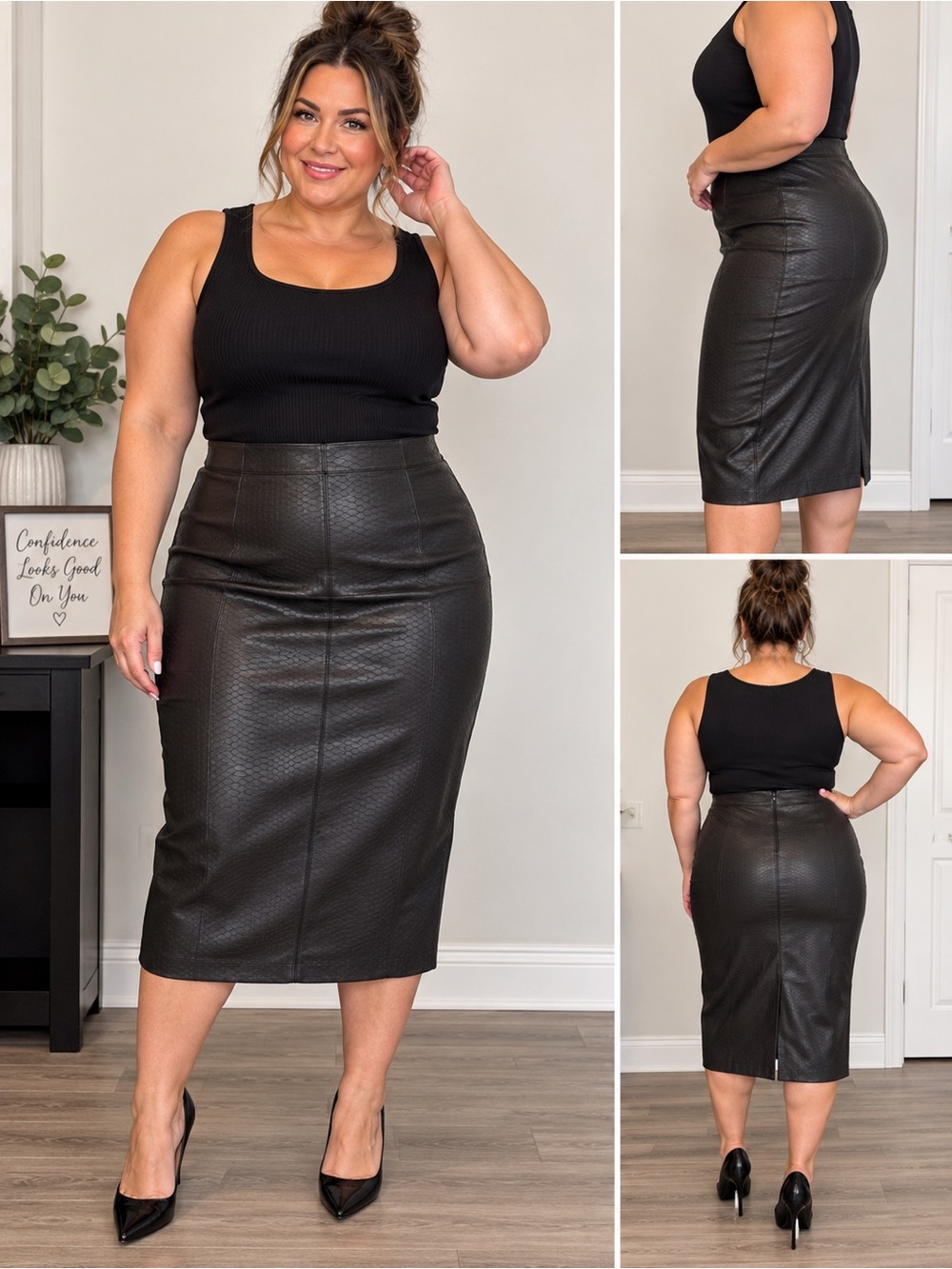 Ava & Viv Black Faux crocodile-Leather Pencil Skirt NWOT